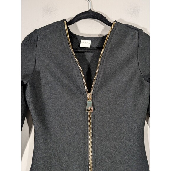 Silk and Salt Dress Women Size M Black Long Sleeve Front Zipper Bodycon Party - Picture 3 of 6